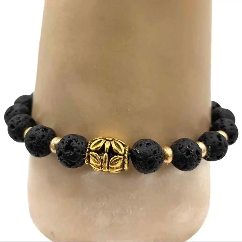 Blue stone gemstone charm. Lava bead diffuser bracelet. - Picture 3 of 4